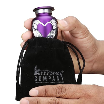 Purple Small Urns for Human Ashes - Angel Wings & Heart Mini Urns - Cremation Keepsakes urns for Ashes - Ash Holders – Urn -ERN - Tiny Urns for Men - Miniature Urn - (Single) - color: Purple