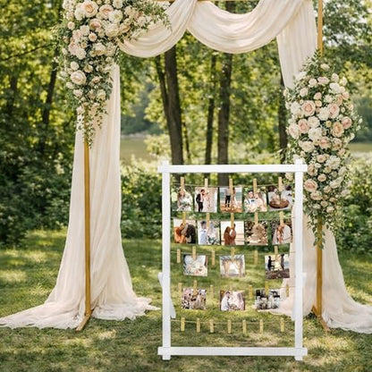 FramePro Wood Photo Display Board with Clips (White) | Freestanding stable desktop frame, holds up to 30 photos, ideal graduation table centerpiece decor - color: White
