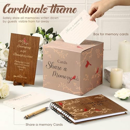 64 Pcs Funeral Guest Book Set for Memorial Service, Wood, Cardinal - color: Wood, style: Cardinal