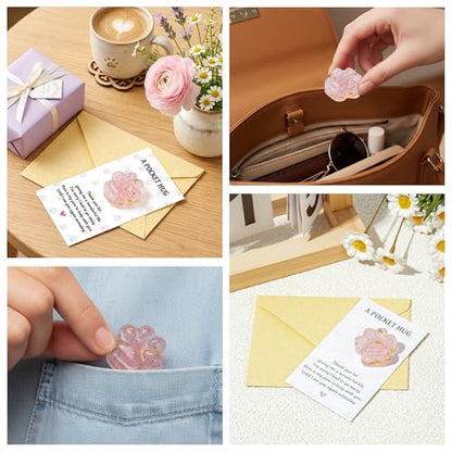 EYxsaxenk Loss of Pet Sympathy Gift - Pink Crystal Mini Paw Pocket Hug with Memorial Card Envelope Remembrance Bereavement Gift for Loss of Dog Cat Sympathy Favor Adult Pet Lover Stress Relief Supply - color: Pink + Thank You Card