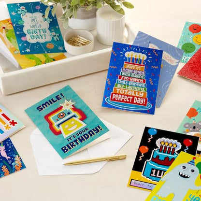 Hallmark Birthday Cards for Kids, 12-Pack (Dinosaur, Animals, Video Game) - style: Kids Birthday Pack