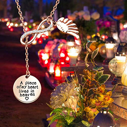 Memorial Jewelry Sympathy Gift A Piece of My Heart Lives In Heaven Lariat Y Necklace Loss Jewelry Gift - color: A Piece Y NK-RG