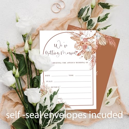 Floral Wedding Invitations, Boho Wedding Stationery for Celebration | Boho floral wedding invitations with botanical artwork and soft neutral tones for elegant wedding celebrations.