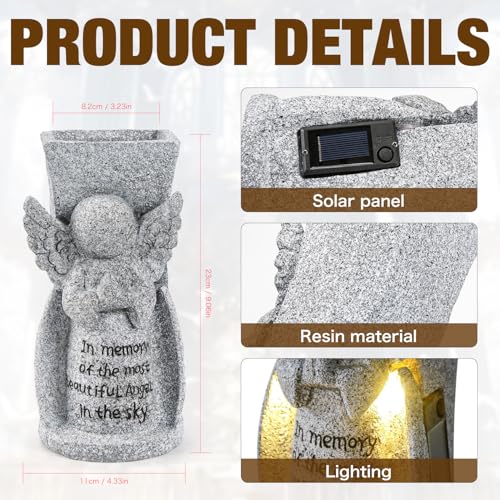 HUYIENO Solar Cemetery Flower Vase Angel Memorial Vase for Grave Outdoor Waterproof Cemetery Decorations with Metal Spikes Sympathy Loss Gift Memorial Gifts - style: Angel