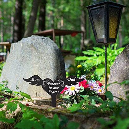 Wesiti Memorial Stakes Cemetery Grave Plaque Stake Markers Memorial Garden Wing Sign Remembrance Plaque Waterproof Sympathy Grave for Loss of Cemetery Decoration(Parents) - style: Parents