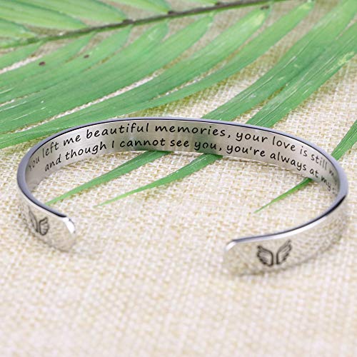 Memorial Gifts for Loss of Mom Dad In Memory of Jewelry Sympathy Bracelet | Bereavement Cuff Secret Message Engraved Grief Gifts for Women - style: You left me beautiful memories