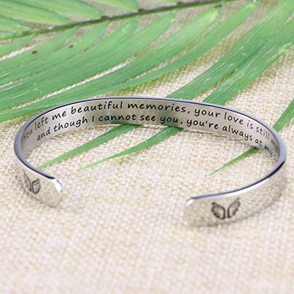 Memorial Gifts for Loss of Mom Dad In Memory of Jewelry Sympathy Bracelet | Bereavement Cuff Secret Message Engraved Grief Gifts for Women - style: You left me beautiful memories