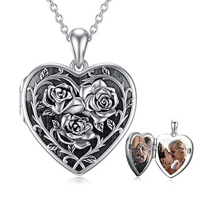 Dorunmo Locket Necklace 925 Sterling Silver Pictures Photo Keep Someone Near to You Custom Lockets Mother's Day Jewelry Personalized Photo Locket Gifts - color: A-Rose, style: Locket Only