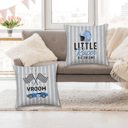 Dibor Blue Race Car Boy Nursery Throw Pillow Covers 18x18 Set of 2 - color: Racer