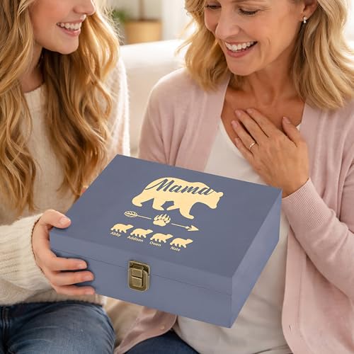 Personalized Mama Bear Memory Box, Engraved Gift for Mom or Grandma - style: 19. Mama Bear Designs
