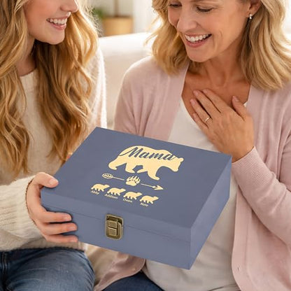 Personalized Mama Bear Memory Box, Engraved Gift for Mom or Grandma - style: 19. Mama Bear Designs