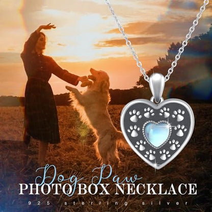 Heart Photo Locket Necklace Sterling Silver for Women | Dragonfly, Butterfly, Turtle, Dog Paw and Mother Daughter Styles, Jewelry Gifts for Mom Christmas Birthday Anniversary. - style: 3-Dog Paw Print
