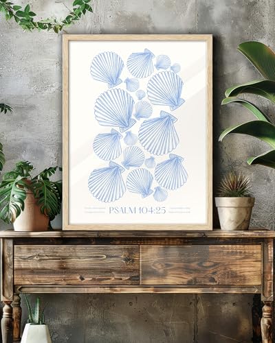 EcoHest 12x16 in Psalm 104:25 Coastal Seashell Framed Christian Wall Art - color: Framed Scripture, size: 16"L x 12"W
