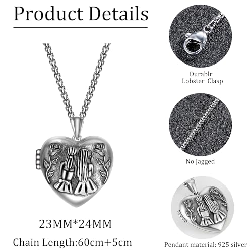 925 Sterling Silver Pictures Locket Necklace for Women Men - color: Black plated 3