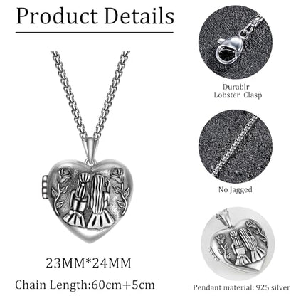 925 Sterling Silver Pictures Locket Necklace for Women Men - color: Black plated 3