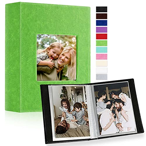 Ywlake Photo Album 4x6 100 Pockets 2 Packs, Small Mini Capacity Leather Photo Albums, Each Pack Holds 100 Top Loader Vertical Only Pictures Green - color: Green, size: 100 Photos/2PK
