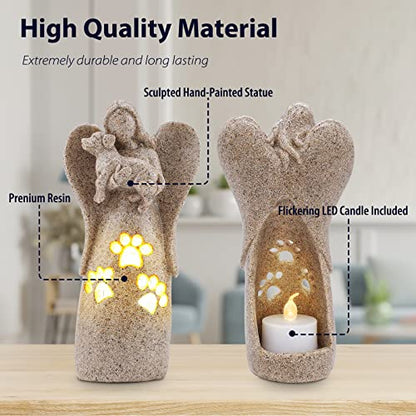 BEARAE Dog Memorial Gifts for Loss of Dogs, Pet Loss Sympathy Gifts, Dog Passing Away Bereavement Gift, Remembrance Grieving Dogs Angel Candle Holder Figurine Statue for Pet Lover - color: Grey #1