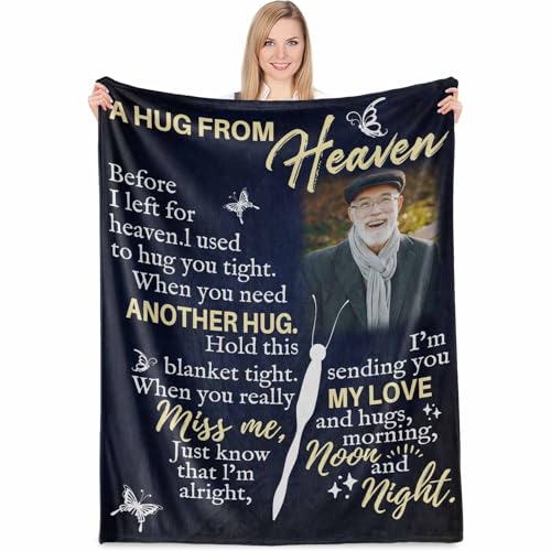 D-Story A Hug from Heaven Customized Blanket with Photos, Sympathy Blanket for Loss of Father Husband, in Loving Memory Gifts for Loss of Loved One for Funeral - color: Hug Heaven Butterfly