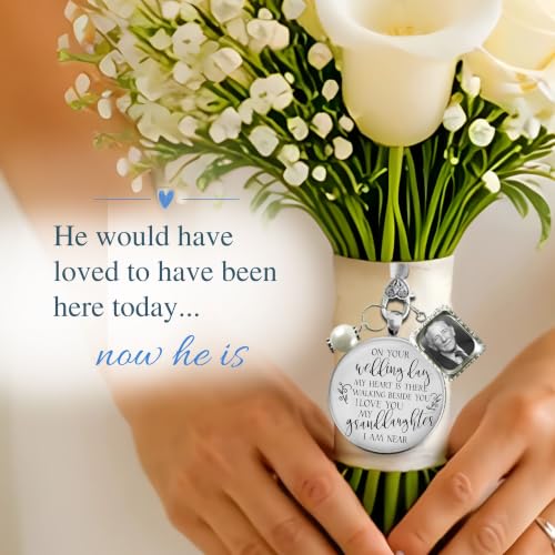 Gutsy Goodness Bouquet Charm On Your Wedding Day Memorial Honoring Mom Dad Grandma Grandpa Meaningful Bridal Floral Jewelry Silver Finish Pendant Bride's Flowers Photo Frames Parent Grandparent - color: White Bead, style: My Granddaughter | 1 Frame