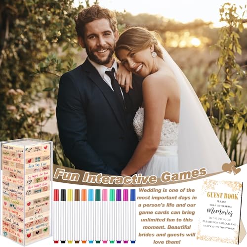 Beeveer 80 Pcs Wedding Guest Book Alternative Wooden Block Guest Book for Wedding Sign in Bridal Shower Decoration 54 Pcs Wooden Block Bridal Shower Game for Sign in, Reception(Leaves) - style: Leaves