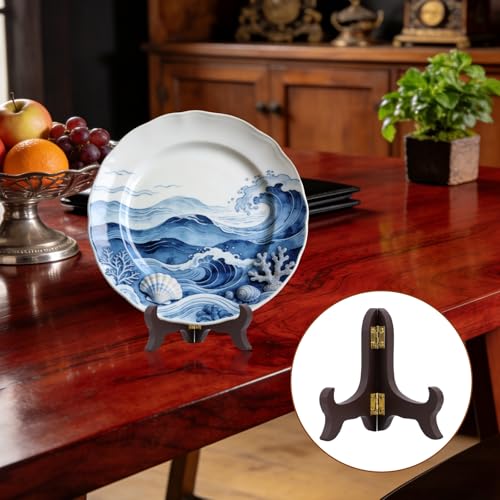 Penitue 2pcs 4 Inch Wooden Display Stands, Small Tiny Mini Miniature Folding Easel Plate Holders Decorative Picture Frame Display Stand for Books Dishes Photos Certificates Plaque Home & Office Decor