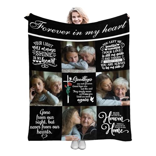 Customize Sympathy Blanket with Pictures and Name Print in The US Rose 4 Photos Customize Memory Blankets Throws Remembrance Grieving for Loss of Loved One - color: Color 16