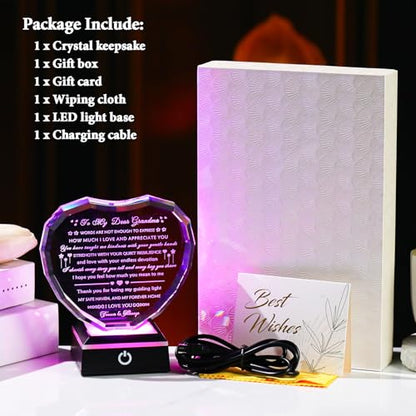 Arikyrist Gifts for Grandma with Colorful Light Base Great Grandma Birthday Gifts from Granddaughter Crystal Keepsake Best Gift Idea for Grandmother on Mother's Day Christmas Valentines - style: Grandma Gifts + Light Base