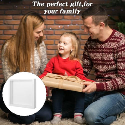 3 Pack Shadow Box Frames, 8 x 8 Inches Square Artificial Board Shadow Boxes Display Case, White 3D Picture Frames for Photos, Dried Flowers, Wall Mounted Handicraft Photo Frame