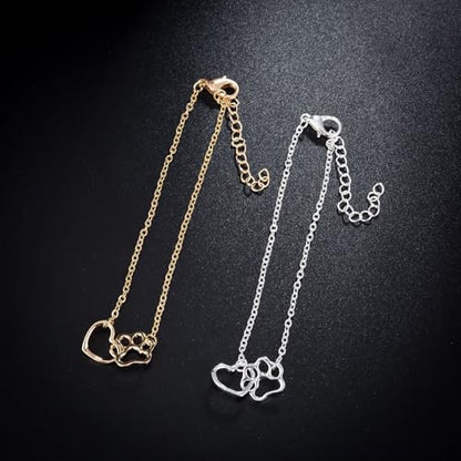 tenghong2021 Cat Dog Puppy Paw Paint Bracelet Memorial Doggy Kitty Animal Forever Love Heart Link Bracelet for Pet Lover - color: Silver