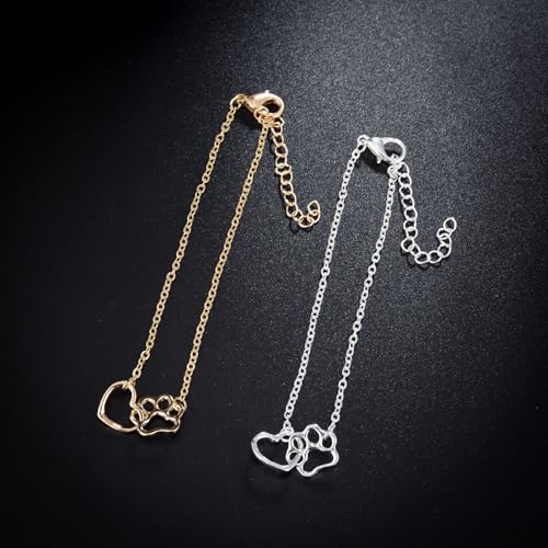 tenghong2021 Cat Dog Puppy Paw Paint Bracelet Memorial Doggy Kitty Animal Forever Love Heart Link Bracelet for Pet Lover - color: Gold