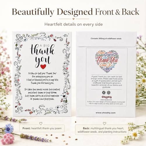 Thank You Seed Packets | 20 Pre-Filled Wildflower Seed Favors for Guests | Party Favors for Wedding Bridal Shower Baby Shower Celebration of Life Memorial Birthday Baptism | Seed Paper Thank You Cards