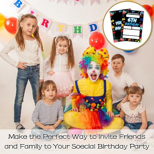 Birthday Invitations for Boys- Glow Neon 6th Bday Invites with Envelopes (25-Count) - Digital Number Party Invite Cards for Party Supplies Favors Decorations-H01 - style: Neon 6th