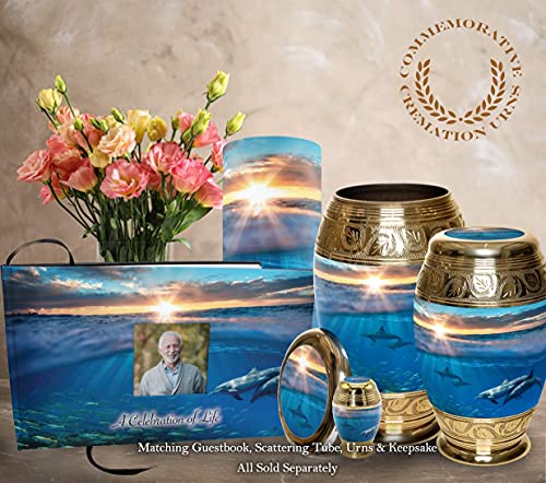 Commemorative Cremation Urns Dolphin Divinity Scattering Urn - Biodegradable, Paper, Blue, Dolphin Pattern - Cremation Urns - Adult Ashes - 100 cubic inches - color: Divine Dolphins, size: Medium 10"x4"
