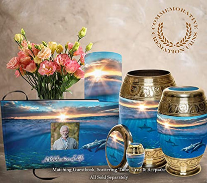 Commemorative Cremation Urns Dolphin Divinity Scattering Urn - Biodegradable, Paper, Blue, Dolphin Pattern - Cremation Urns - Adult Ashes - 100 cubic inches - color: Divine Dolphins, size: Medium 10"x4"