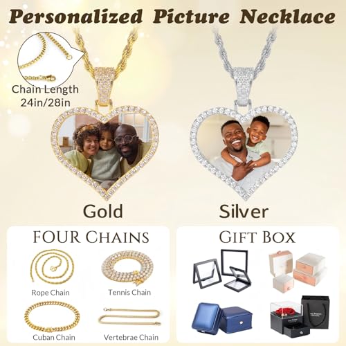 HJX Custom Circle Chain with Wings, Memorial Picture Necklace for Men Womem - color: 4-heart