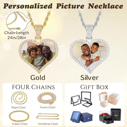 HJX Custom Circle Chain with Wings, Memorial Picture Necklace for Men Womem - color: 4-heart
