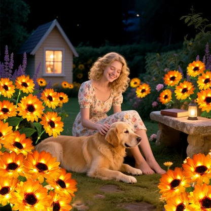 ANGMLN Solar Garden Lights 4 Pack 24 Solar Sunflower Lights Fall Decor - color: 6 Head Sunflower