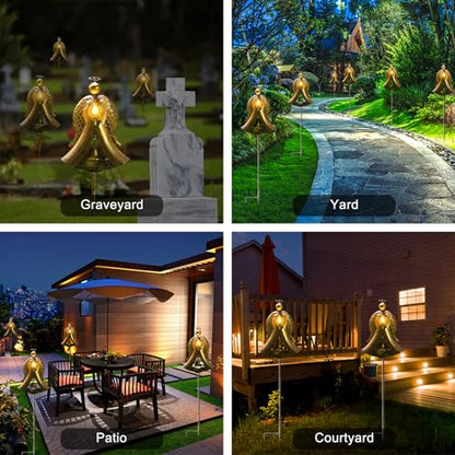 Homight Solar Garden Stake Light - Metal Angel Solar Warm Stake Light Memorial Gift - Outdoor Bronze Angel Bell Candle Prayer Metal Lamp - Waterproof Garden Lawn Patio Gift