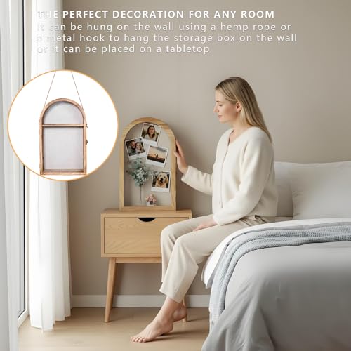 Shadow Box Frame with Clear Acrylic Door, Removable Shelves & Linen Back - Large Display Case Picture Frame for Wall or Tabletop - Memory Box for Wedding Bouquet, Photos, Medals, Memorabilia