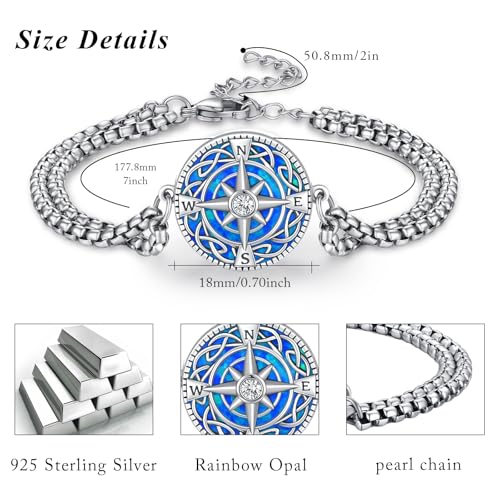 TUGHRA Ashes Bracelet for Women Urn Bracelet for Ashes 925 Sterling Silver Cremation Jewelry Memorial Gifts Keepsake Bracelet - style: Ashes Bracelet-coin-compass-blue opal