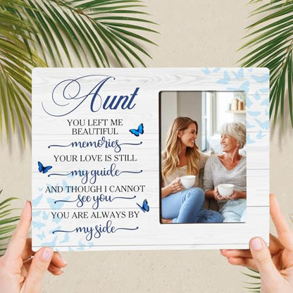 Aunt Memorial Bereavement Wooden Picture Frame Gifts for Loss of Aunt, Always By My Side Sympathy Gifts for Loss of Auntie, Fits 4x6 Photo Frame - color: Blue-aunt