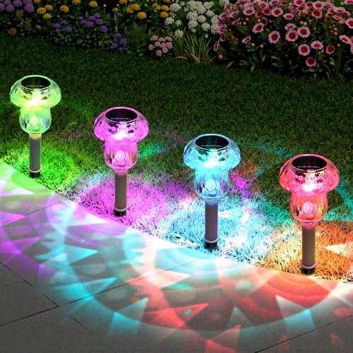 Mancra 16 Pack Solar Outdoor Lights Waterproof, Mushroom Solar Pathway Lights Color Changing Dusk to Dawn Auto On/Off Garden Decor for Yard Landscape Walkway - color: Color Changing