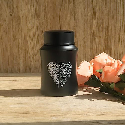 Stainless Steel Mini Cremation Urn - 4.5 Inches Small Keepsake Urn for Human Ashes - size: Wing-Black
