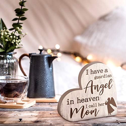 Sympathy Gift Memorial Wooden Heart Shaped Sign for Loss of Mother Bereavement Gift I Call Her Mom in Memory Loss of Loved Mom for Table Centerpieces Remembrance