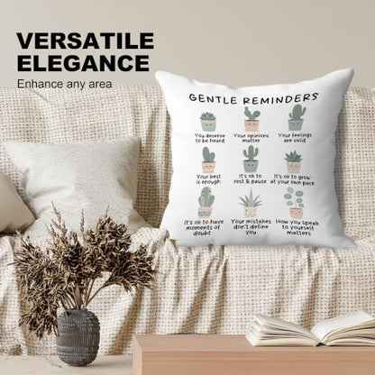 Gentle Reminders Plant Mental Health Pillow Cover 18x18 Double-Sided - color: Gentle Reminders
