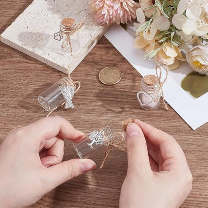 PH PandaHall 4pcs Pet Hair Memorial Bottle, Pet Memorial Urn Glass Vial Clear Cat Dog Hair Keepsake Ashes Holder with Silver Charms for Pet Loss Bereavement Home Decor Sympathy Gift, 1.6inch
