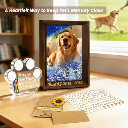 Dog Memorial Picture Frame 4x6, DIY Pet Memorial Gift for Loss of Dog or Cat with Paw Remembrance Ornament - You Left Paw Prints On Our Hearts Forever, Dogs Photo Frame Pet Sympathy Bereavement Gift