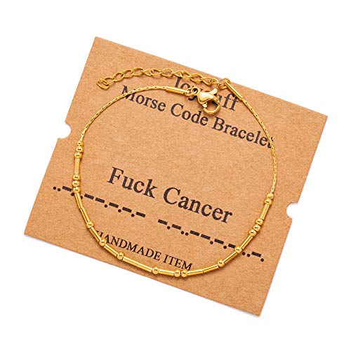 Best Friend Birthday Gifts Morse Code Bracelets For Women Mothers Day Birthday Christmas Gifts For Sister Daughter Grandmother Stainless Steel Jewelry Friendships Inspirational Gifts For Women - style: Gold: F*c* Cancer
