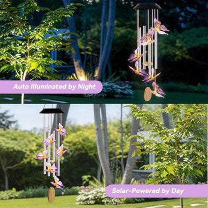 Solar Wind Chimes for Outside Color Changing Light, Purple Butterfly - color: Purple Butterfly