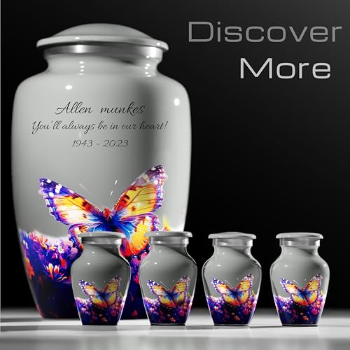Gray Mini Urn for Ashes – Butterfly Design with Personalized Back Text – Small Handcrafted Cremation Keepsake – Includes Velvet Bag – Holds 0.3 oz – Made in USA - color: Personalize Gray, size: Small
